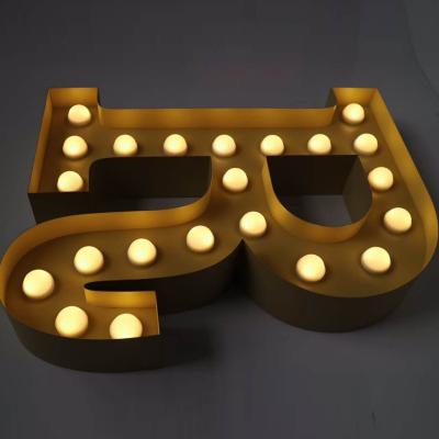 China Eco-friendly Rusty Sheet Iron LED Lighted Marquee Letters Sign Customized Retro Paint Exposed Beads Illuminated Marquee Letters 5ft for sale