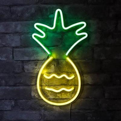 China Eco-friendly Acrylic Yellow Pineapple Customized Decoration Backboard Neon Signs For Bedroom for sale