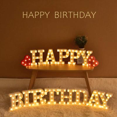 China Hot Selling Yellow HAPPY BIRTHDAY Eco-friendly Led Light Bulb Letters Acrylic Plastic Marquee Letter Sign for sale