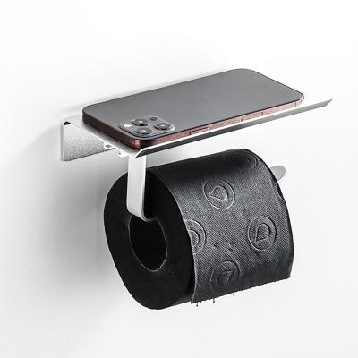 China Modern Bathroom Wall Matte Black Toilet Paper Movable Roll Holder with Phone Storage for sale