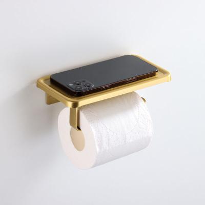 China Modern Toilet Metal Paper Towel Holders Bathroom Tissue Holder with Phone Shelf for sale