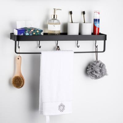 China Wall Mounted Type Home Rack Aluminum Organizer Bathroom Storage Rack Shelves With Hookwith Rod for sale