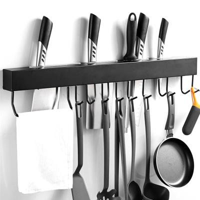 China Kitchen Black Utensil Storage Hook Knives Towel Holder Rail Wall Mounted Organizer for sale