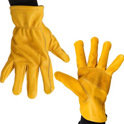 China Wear-Resistance OEM FACTORY CUSTOMIZED Wrist Leather Stretchable Tough Cowhide Gloves Safe Working Work Glove For Industrial Construction for sale