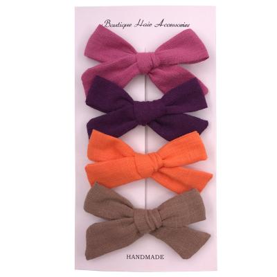 China 3 Inch Trendy Cotton Schoolgirl Hair Bow Plaid Hair Clips Handtied Bow Hairpins Clip Baby Shower Canvas Gift for sale