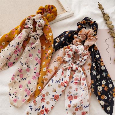 China Fashionable Hot Sale Women Elastic Band Floral Hair Scrunchie Bows Ponytail Holder Headband Bow Knot Scrunchy Girls Hair Ties Elastic Hair Accessories for sale