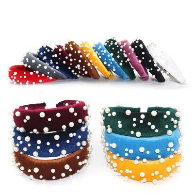 China Fashionable Special Handmade Sponge Crown Women's Special Handmade Sponge Pearl Headband Design Velvet Headband Elastic Hair Band Thick Main Circle For Girls for sale