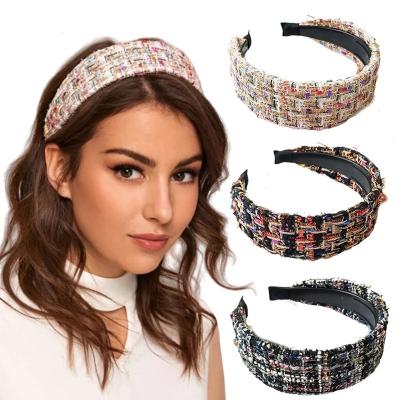 China 2020 New Trendy Tweed Cloth Wide Hair Band Hair Band for Women Girls Hair Circle Turban Ladies Fashion Hair Framing Headwear for sale