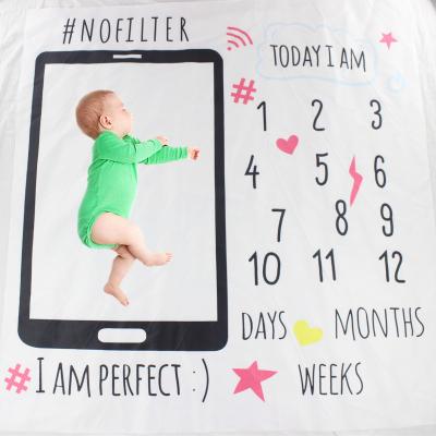 China Anti-pilling Baby Milestone Number Phone Pattern Mat Blanket Photography Background Backdrop Newborn Cloth for sale