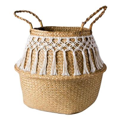 China Wholesale Sustainable Foldable Handwoven Rattan Wicker Plant Plankton Plant Kitchen Other Decorative Storage Basket for sale