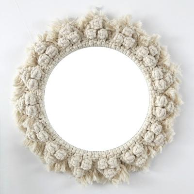 China Minimalist Handmade Woven Decor Mirror Tapestry Wedding Supplies Wall Decoration Mirror for sale