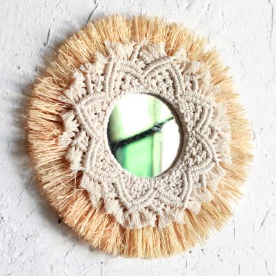 China Minimalist mandala tapestry Handmade Woven wall mirror round home decor Mirror hanging wall decor mirror for sale