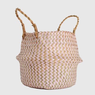 China Modern Handmade Striped Wicker Baskets Decor Boho Garden Plant Folding Nordic Decorative Flower Pots Storage Baskets for sale