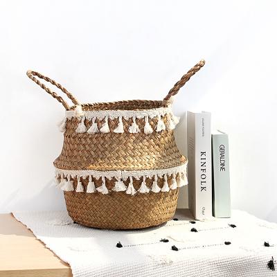 China Modern Nordic Decorative Belly Straw Garden Flower Pot Of The Garden Plant Storage Basket Rattan Vegetable Plankton for sale