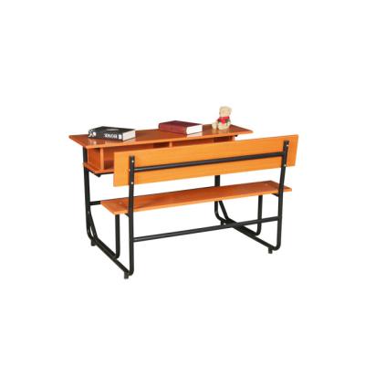 China Modern wooden metal school furniture double seaters student desk with chair set for sale