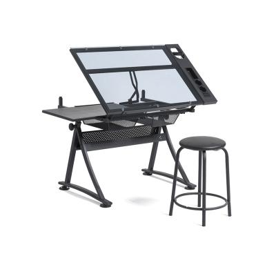 China Rush OEM Manufacturer Wholesale Glass Top Art Craft Desk Draft Drawing Table with Vice Drafting Desk for sale