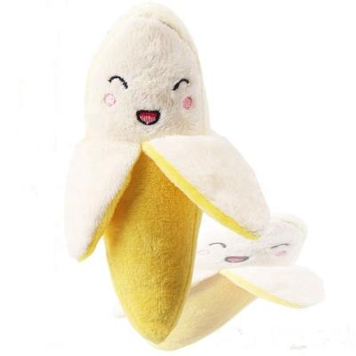 China Hot Sale Eco Friendly Cute Banana Squeaky Durable Soft Pet Stocked Toy Plush Dog Toys for sale