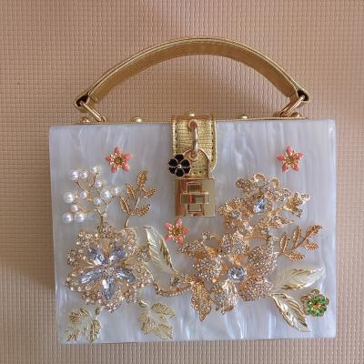 China High Quallity New Acrylic Banquet Flower Buckle Marble Pattern Diamond Set Women's Portable Dinner Bag for sale