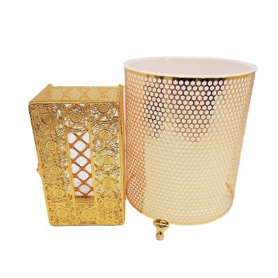 China Sustainable Art Decor Portable Dainty and Exquisite Home Decoration Honeycomb Pattern Waste Bin Trash Can Sets for sale