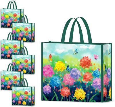 China Colorful Handled Butterfly Flower Shopping Bags Reusable Grocery Bags Large Washable Foldable Tote Bag for sale