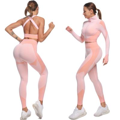 China Breathable Wholesale Gym Yoga Wear 3 Piece Women High Elastic Clothing Workout Set Fitness Wear Women Sets for sale