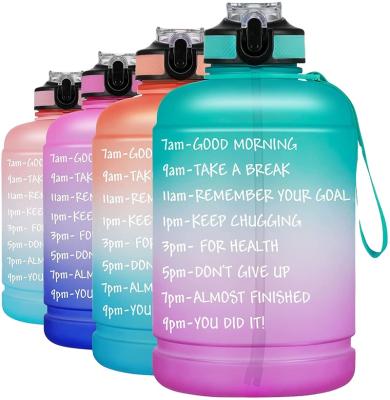 China Large Motivational Sustainable Half Gallon / 64oz With Straw& Handle Bottle BPA Free Leak Proof With Time Marker Water Jug for sale