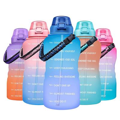 China New Style Viable Gradient Color Large Size 1 Gallon Fitness Water Bottle With Time Identifying By Brackets for sale