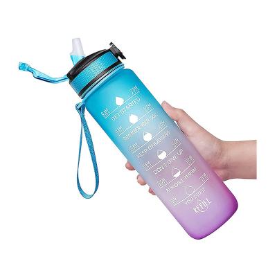 China Sustainable Water Bottles Tritan Gradient Color Outdoor 1L Sports BPA Free Drinking Water Bottle With Drinking Times for sale