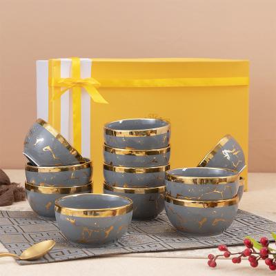 China Sustainable New Design 12 Pcs Bowl Set Table Ware Dinnerware Gold Ceramic Porcelain Bowls for sale