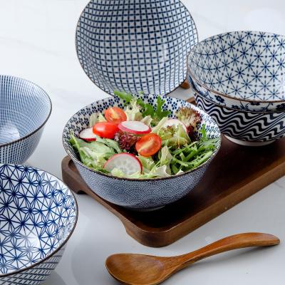 China Sustainable Cheap Prices Custom Porcelain Bowl Tableware Rice Salad Ceramic  Blue And White Serving Bowl for sale