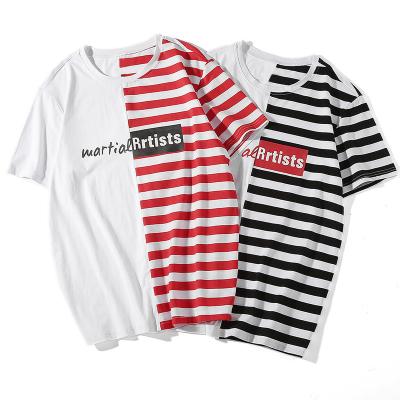 China Male Printing Literature Art Street Net Red Anti-Shrink Stripe Short Sleeves Custom Made Mens Sweater T-Shirts for sale