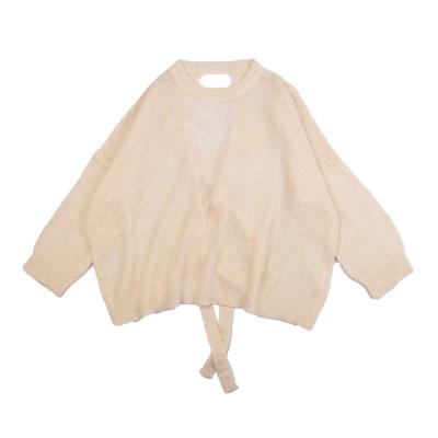 China Fashion Women Anti-pilling Long Sleeve Bowknot Round Backless Wool Sweater Loose Running Sweater Pullover for sale