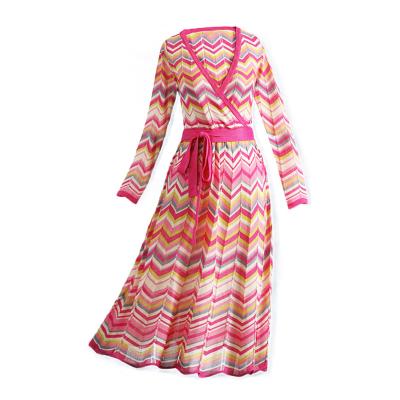 China Wholesale Anti-Static High Quality Custom Made Pink Long Stripe Summer Style Sweater Dresses For Women for sale