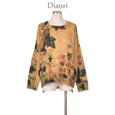 China Custom Fashion Anti-Shrink Knit Pullover Sweaters Print Flower Illustration Loose Women's Knitwear for sale