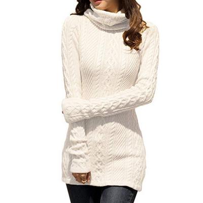 China Anti-pilling Women Turn-down Neck Over Knee Sleeves Long Bodycon Sweater Dress for sale