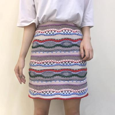 China Custom Plus Size Knit Wool Decorative Pattern Multicolor Knitted Midi Skirt Slim Lady for sale