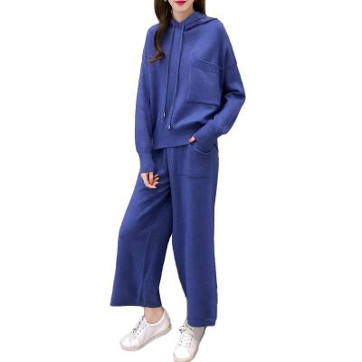 China Anti-pilling women's autumn wide-legged loose-legged new pants knitted suit hoodie two-piece sweater for sale