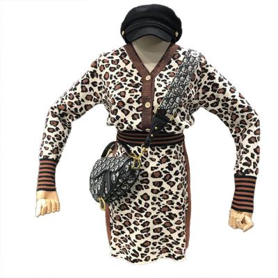 China 2019 Hot Selling Long Sleeves And Anti-Static Skirt Suits With Leopard Pattern V-Neckline for sale