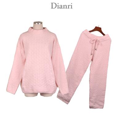 China 2019 Hot Selling Casual Simple Pink Knitting Sweater Suit Women for sale