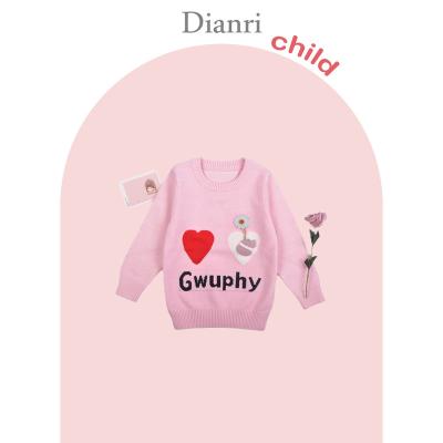 China Letter Anti-shrink Red Round Neck Jacquard Pattern Heart Baby Kids Girls Warm Sweater for sale