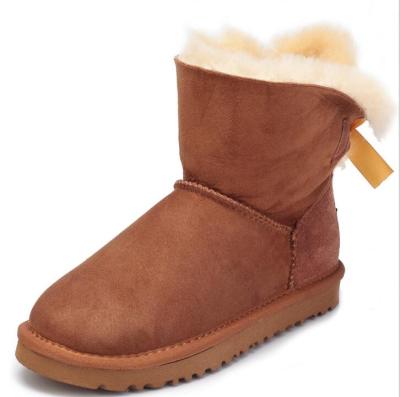 China Wholesale New Product Fashion Ladies Sheepskin Shoes Moulti Color Women Winter Snow Boots Flat Lamb Wool Fur Boots With Bow for sale