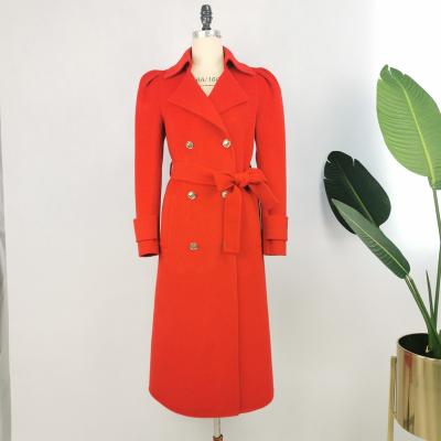 China Anti-wrinkle simple and elegant red wool cashmere long sleeve fashion coats for ladies for sale