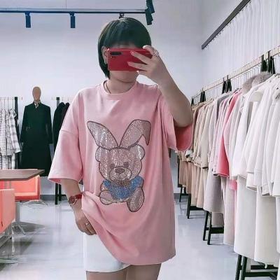 China Breathable Zeqing With Bear Design Of Pure Pearl Cotton Warm Drilling Women's Loose T-shirt for sale