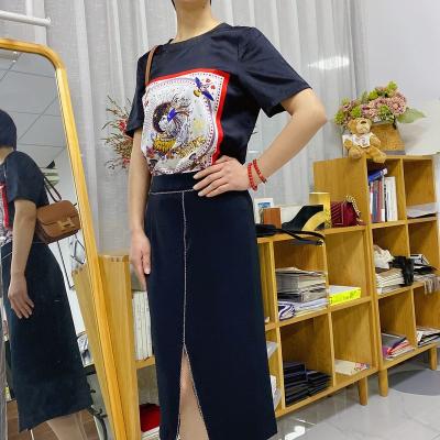 China Spring 2022 new casual fashion 100% breathable silk print bujiaka silky t-shirt for sale