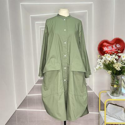 China Spring 2022 New Breathable Stand Collar Loose Three-dimensional Dress Fashion Cotton Single Breasted Casual Dress 100% Cotton for sale