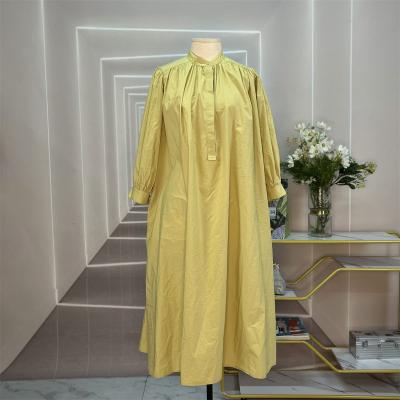 China 2022 Zeqing bujiaka breathable new spring stand collar pleated oversized loose 100% cotton dress for sale