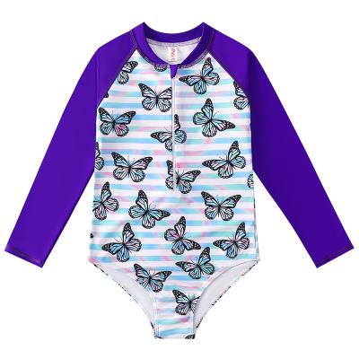 China Children's breathable long sleeve one-piece sunscreen swimsuit for girls 3D printed children's beach swimsuit foreign trade for sale