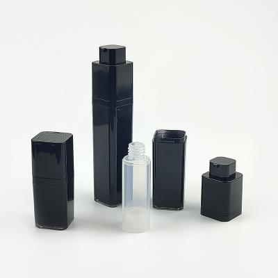 China New Design Black 15ml 30ml 50ml Square Cosmetic Twist Up Serum Cosmetic Lotion Bottle Pump Airless Bottles for sale