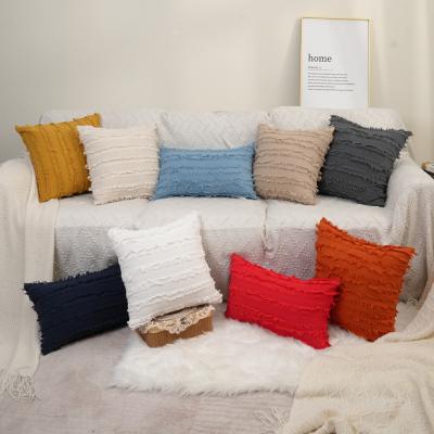 China Factory Anti-static Cotton Nordic Style Cut Flower Pillowcase Jacquard Embroidery Canvas Striped Line Sofa Pillowcase Cushion Cover for sale