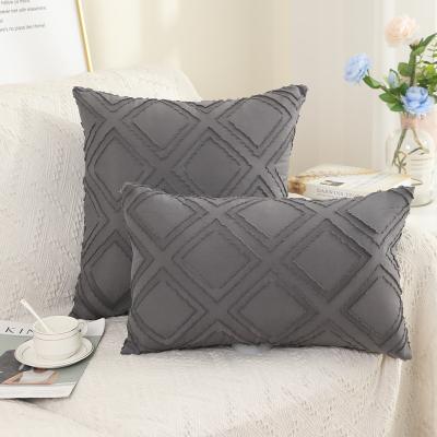 China Dark Living Room Gray Square Plaid Cut Flower Sofa Cushion Cover From Factory Of High Quality Anti-static Polyester Pillowcase for sale